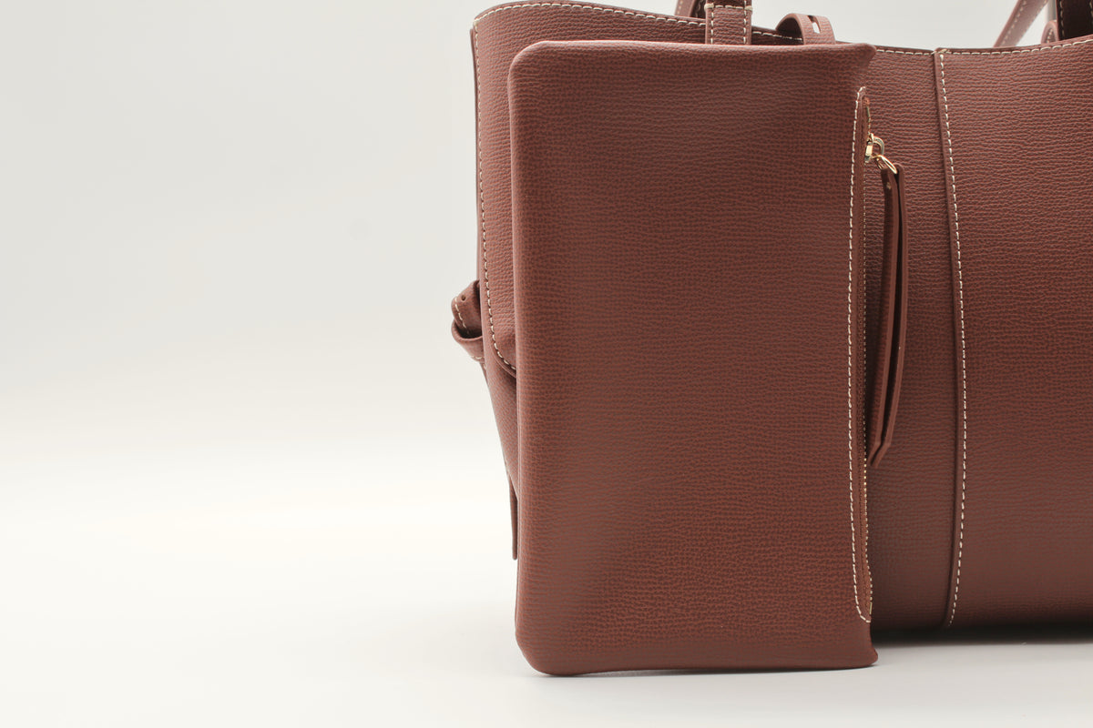 Mini Tote Bag Maila in Cognac, herausnehmbare Innentasche mit Reißverschluss